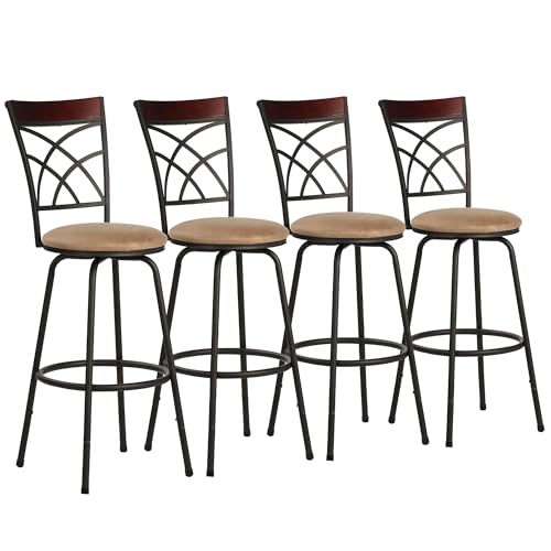 Butacos giratorios VECELO de 360°, set de 4 unidades, sillas altas ajustables de 24/29 pulgadas con respaldo en X, asiento acolchado y reposapiés, para barra de cocina, pub o isla miniatura 1