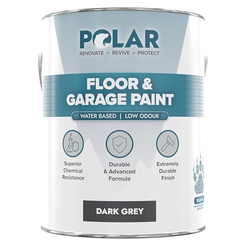 Polar Floor & Garage Paint Dark Grey, 5 Litres - Water Based, Solvent Free - Ideal for Garages, Warehouses & Concrete Floors - Hard Wearing & Slip Resistant, Mid-Sheen Finish, Interior & Exterior Use