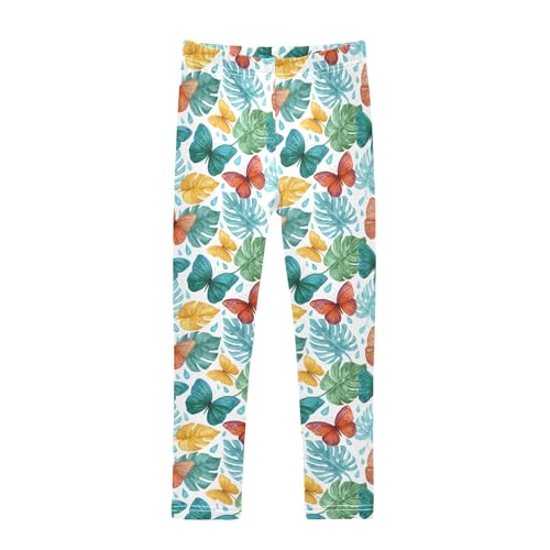 Butterfly Palm Leaves Girls Leggings Kids Yoga Pants Athletic Tights Pants 4-10 Years