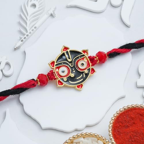 Image of eCraftIndia Handcrafted Lord Jagannath Rakhi for Brother Bhaiya Bhai with Best Bro Ever Fridge Magnet | Roli Chawal Pack