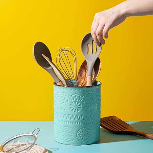 LIFVER Keukengerei Houder, 6,6 ″ Gebruiksvoorwerp Houder voor keukenaanrecht, Boerderij Koken Gebruiksvoorwerp Houder, Keramische Gebruiksvoorwerp Crock voor Keukendecoratie, Tafelbescherming Kurkmat, Zware en Stabiel, Teal Blue - Image 4