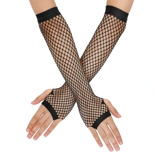 Guantes Rejilla Malla Negro Guantes Largos Sin Dedos Manga de Red de los Años 80 Fiesta Temática de Disfraces Guantes de Red Encaje Suministros de Accesorios de Cosplay de Halloween