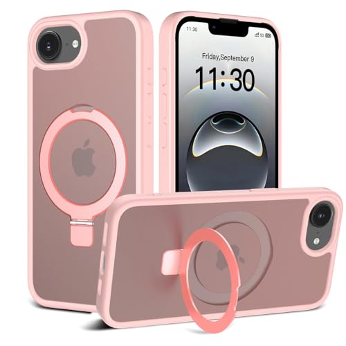Image of Magnetic for iPhone 16E Case, 6.1 inch, Compatible with MagSafe, Rugged Kickstand, Not-Yellowing Military-Grade Protection, Matte Pink