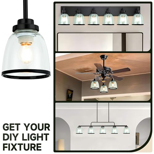 Image of Clear Glass Bell Shade with Black Trim - 1.65 inch Fitter Opening - Replacement for Chandeliers, Wall Sconces, Vanity & Ceiling Lights - Classic Home Lighting Decor, 4 Pack