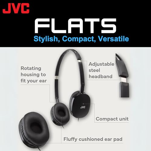 JVC Flats On-Ear Wired Headphones - Flat Foldable Design - 30mm Driver for Powerful Sound - Soft Ear-Pads for Comfort – Steel Headband - Lightweight & Portable - PC/Laptop/Gaming - 3.5mm Slim Plug by JVC - Image 2
