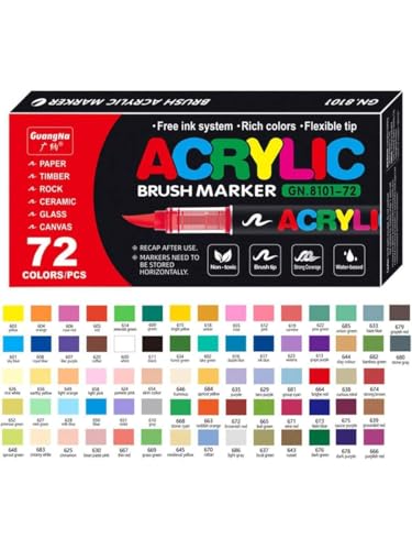 アートマーカー アクリルマーカーペン アクリル塗料ペン ブラシチップ式 岩石 木材 キャンバス ストーン用72色セット クリスマスプレゼント DIY 学校 絵画教室 プレゼントノ