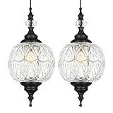 Pendant Lights Kitchen Island 2 Pack, Black Vintage Pendant Light with Detachable Glass Shade, Adjustable Hanging Light for Kitchen Island Lighting, Bathroom, Farmhouse, G9 Base (Bulbs Not Included)