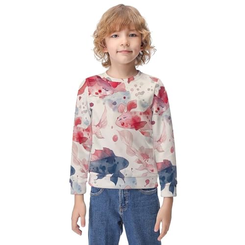 Watercolor Pink Axolotl PatternChildren's Casual Pullover Sweatshirt Loose Fit9-11Y