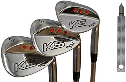 Majek Golf +1 Inch Over Big & Tall Senior Men's Wedge Set: 52° Gap Wedge (Gw), 56° Sand (Sw), 60° Lob (Lw) (Tall 6'0"+ / +1" Over) Premium Men's Arthritic Grip + Free Wedge Groove Sharpener (Silver) #TOP26