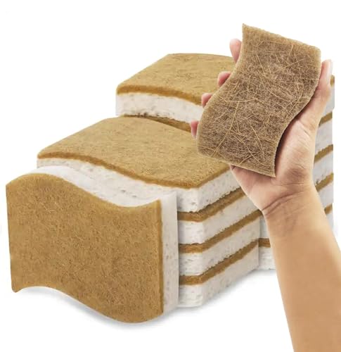 Esponja biodegradable, paquete de 12 esponjas ecológicas de celulosa de madera y fibra de coco, estropajo resistente para lavavajillas, cocina y limpieza del hogar