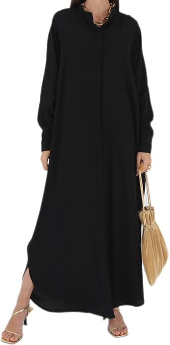 IWEMEK Muslim Dresses for Women Abaya for Women Dubai Button Down Henley Shirt Islamic Prayer Dress Middle East Arabian Robe