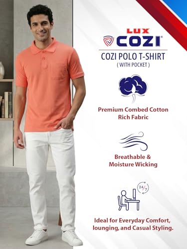 Image of Lux Cozi Men's Polo T-Shirt Regular Fit Half Sleeves with Pocket | Cotton Blend Polo Neck Collar T-Shirt for Men | Casual, Office Comfortable Breathable T-Shirt | Stylish Plain Tee