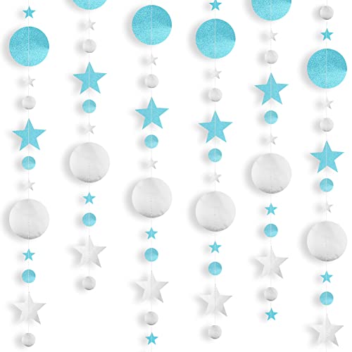 6Pcs 4 mètres Point de cercle d'étoile scintillante bannière,Guirlandes de bannière suspendues en papier scintillant réfléchissant métallique pour la...