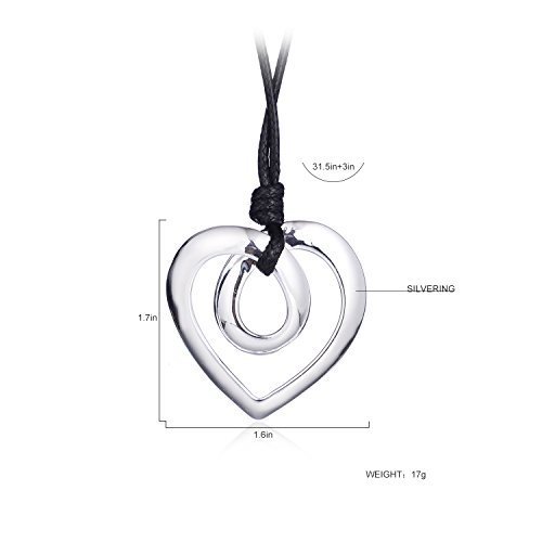 Welbijoux Heart Shape Long Pendant Necklace Silver Plated Black Pu Leather Rope Long Chain Necklace For Women Teens Girl #TOP3