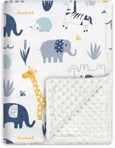 Image of HOMRITAR Baby Blanket for Boys and Girls Soft Minky with Double Layer Dotted Backing, Cute Woodland Animals Printed 30 x 40 Inch Receiving Blanket