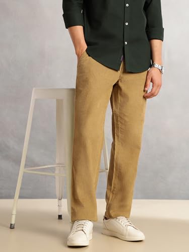 Image of Thomas Scott Men's Regular Fit Mid-Rise Corduroy Trouser | Textured Fabric | 4-Pocket Casual Pants for Men