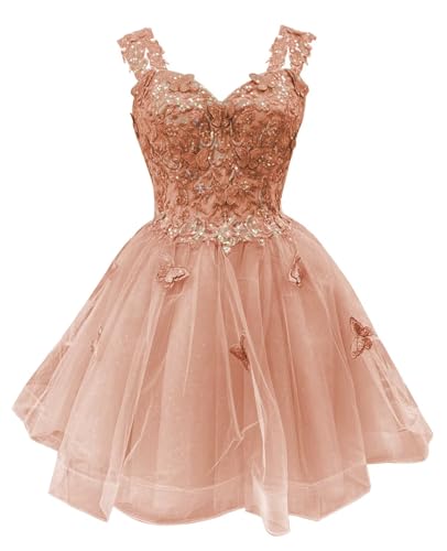 Image of Youjiayi 3D Butterfly Short Homecoming Dresses for Teens Off Shoulder DAMA Dresses for Quinceanera Glitter Sequin Prom Dress