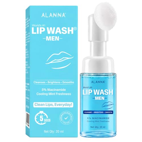 Image of ALANNA Lip Wash for Men | Advanced Foaming Lip Scrub & Exfoliator for Dry, Dark & Lip Pigmentation | Remove Chapped Lips & Sun Tan | 1% PHA & .5% Ferulic Acid - Brightening Lip Care for Smokers, 20ml