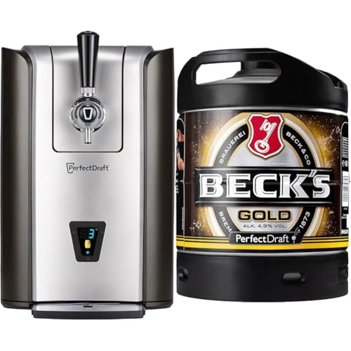 Bundle aus PerfectDraft Pro Zapfanlage + BECK’S Gold Helles Lager Bier Perfect Draft (1 x 6l) MEHRWEG Fassbier