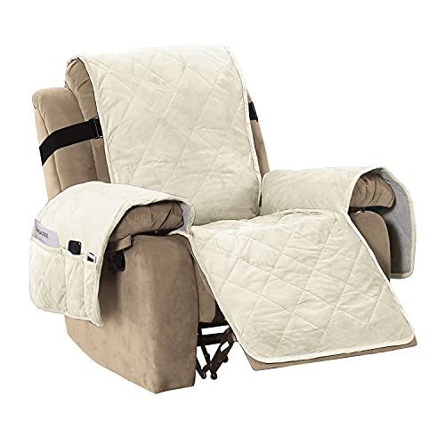 H.versailtex Thick Velvet Quilted Recliner Covers For Recliner Chair Covers Reclining Chair Slipcover Recliner Couch Cover With Non Slip Backing And Wider Elastic Strap (Oversaized Recliner, Ivory) #TOP15