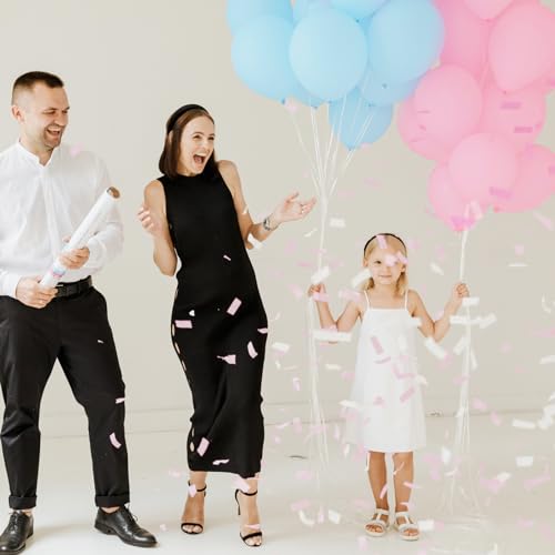 Image of Pink and Blue Balloons 100 Pack 12 inch Pastel Pink Blue White Latex Party Balloons with 65ft Ribbon for Gender Reveal Baby Shower Birthday Bridal Shower Wedding Party Decorations Supplies