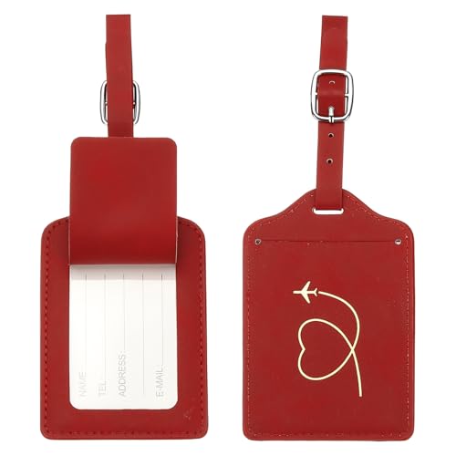 PATIKIL Kofferanhänger Rotes Herz Leder Namensanhänger Flugzeug Taschenzubehör Reiseessentials Für Flugreisen Hotel Check In Koffer Taschen Männer Frauen 2 Stück