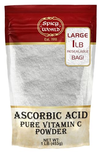 Spicy World Ascorbic Acid 1 LB Bulk Bag - Pure Vitamin C Powder - 100% Pure, Food Grade, Can be Used for Canning, Fruit, Pools - USP Grade