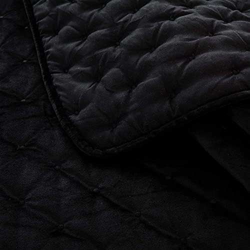 Yorkshire Bedding Quilted Bedspreads Double Bed Throw Crushed Velvet Bedding Bedroom Decor Ultra Soft Black Comforter Set + 2 Pillow Cases (220x240 cm)