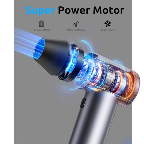 COSANO Jet Dry Full Metal Mini Blower - 300,000 RPM Electric Air Duster - Rechargeable Compressed Air Blower - High Power Air Duster with 3 Speeds and 4 Nozzles