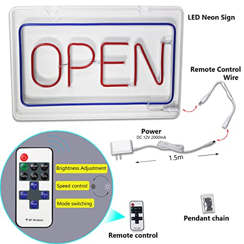 Neon Open Sign-11*16 Inch Open Signs For Business With Remote Control And Multiple Flashing Modes,Rectangle Open Sign Led For Restaurant, Coffee, Bar, Salon And Retail Shop-Blue & Red #TOP4
