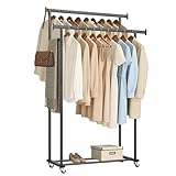 Okmeilnk Double Rods Clothes Rack, Rolling Clothing Rack for Hanging Clothes Portable Wardrobe Rack