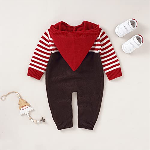 Sweatshirt Hoodie Youth Newborn Infant Boy Girl Christmas Deer Knitted Sweater Baby Hooded Striped (Red, 0-3 Months)4