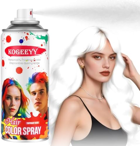White Hair Spray Color Temporary Hair Color Spray for Kids Women Men, Washable Temporary White Hair Dye Paint, Hair Color Wax Hairspray for Halloween Cosplay Festival Party Costume Makeup DIY, 4.06 oz