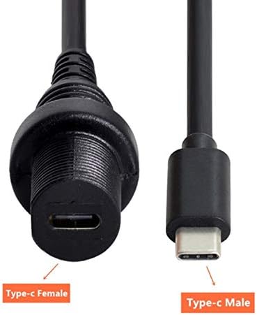 Cablecc Waterproof USB-C Type-C USB 3.1 Extension Flush Car Mount Extension Cable for Dashboard Panel