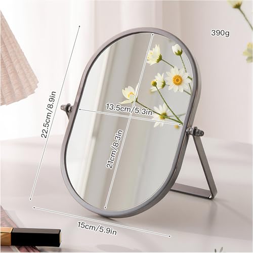 Espejo para maquillaje ovalado de escritorio con base metálica miniatura 3