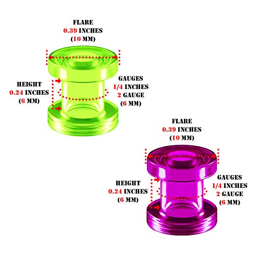 Big Gauges 2 Pairs Green Purple Acrylic 2G Gauge 6Mm Screw-Fit Flesh Tunnels Piercing Jewelry Ear Stretcher Earring Lobe Plugs Bg6749 #TOP2