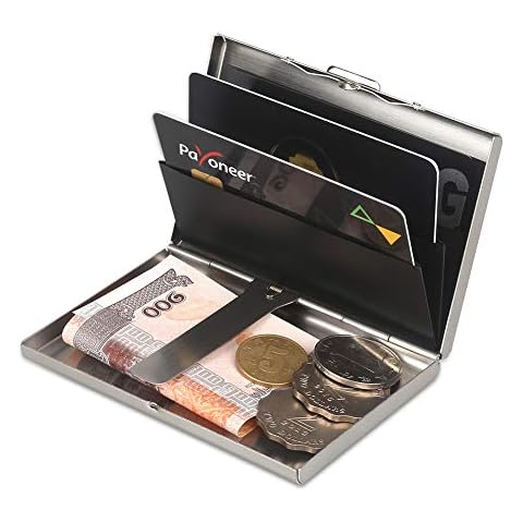 Hamosky 2 in 1 RFID Credit Card Holder Protector & Business Card Holder Stainless Steel Credit Card Wallet Slim RFID Metal Credit Card Case Money Clip for Men and Women Cover