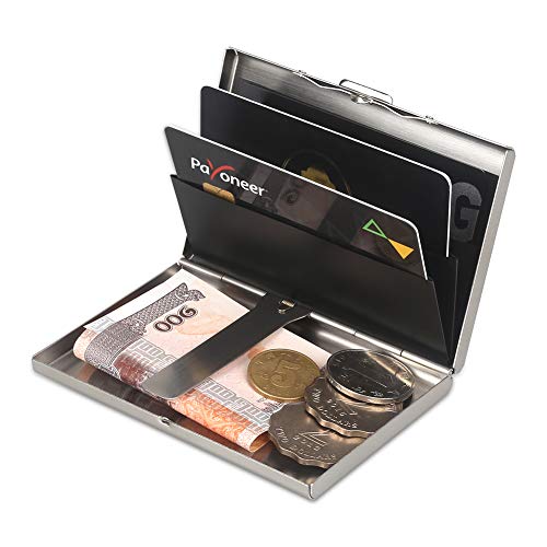 Hamosky 2 En 1 Portatarjetas De Crédito RFID Protector Y Portatarjetas De Visita Cartera De Tarjeta De Crédito De Acero Inoxidable Estuche De Tarjeta De Crédito De Metal RFID Delgado Clip De Dinero Cover