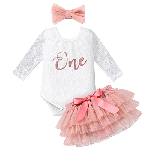 First Birthday Outfit Girl Cake Smash Winter Onederland 1St Birthday Long Sleeve Lace Boho Romper Mini Tutu Skirt Headband Baby One Year Old Photoshoot Toddler Fall Clothes Dusty Pink 12-18 Months #TOP26