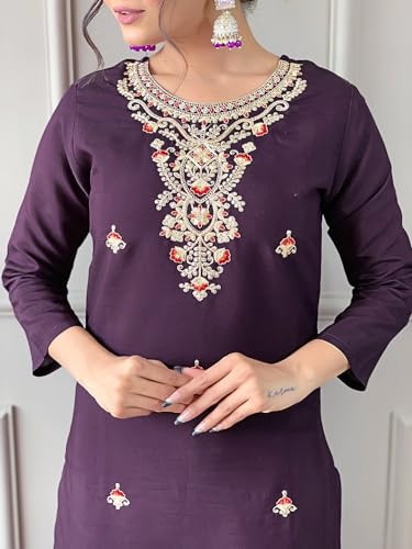 Image of Naixa Women's Rayon Embroidered and Printed Straight Kurta with Pant and Dupatta Sets (Available in Plus Size) (NX3-513)