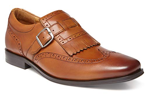 Image of Vionic Men's Spruce Harrison Leather Monk Strap Dress Shoes - with Concealed Orthotic Arch Support Dark Tan