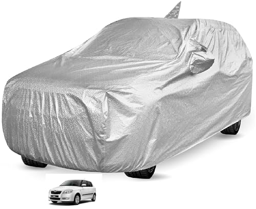 Image of Auto Hub Car Cover Compatible with Fabia with Mirror and Antenna Pocket and Soft Cotton Lining,Waterproof Fabia Car Cover, Metallic Silver