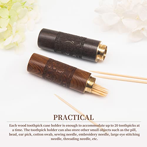 Huwane Toothpick Holder Portable Wood Toothpick Case Waterproof Handmade Craft Toothpick Pocket Box For Storage Toothpick, Needle, Pill, Cotton Swab, Bead, Ear Pick, And Other Small Object (4 Packs) #TOP3