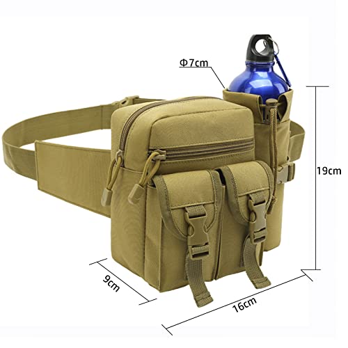 Jaugufiy Bolsa de cintura para esportes ao ar livre com suporte de garrafa, pochete tática para cicl