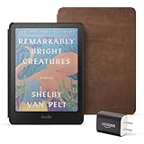 Amazon Kindle Colorsoft Essentials Bundle including Kindle Colorsoft (16 GB) – With color display - Black, Premium Leather Cover-Walnut and Power Adapter