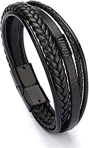 SHOWAY Multilayer Leather Bracelet For Men Leather Bangles Magnetic-Clasp Braided Multi-Layer Wrap Mens Bracelet