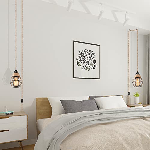 Plug In Pendant Light Hanging Lamp With Plug In Cord, Hemp Rope Hanging Light Fixtures With On/Off Switch, Farmhouse Plug In Chandelier Pendant Lamp For Kitchen Bedroom Living Room Hallway #TOP4