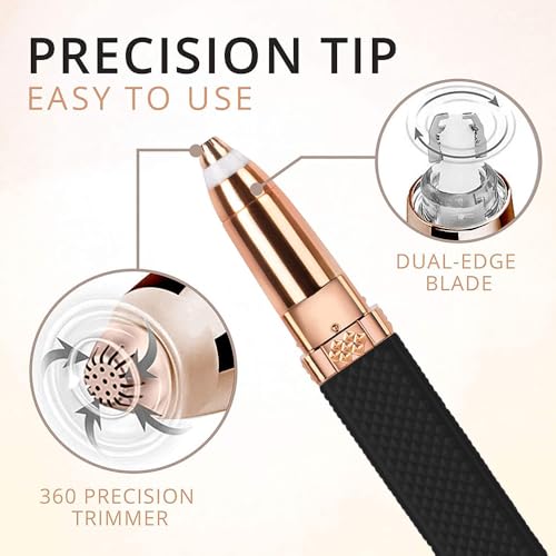 Image of Eyebrow Trimmer for Women || Epilator 2-in-1 || Face Trimmer For Women Facial Hair, Upper Lips, Nose, Ear, Portable & Rechargable - With Ring Light - BLACK
