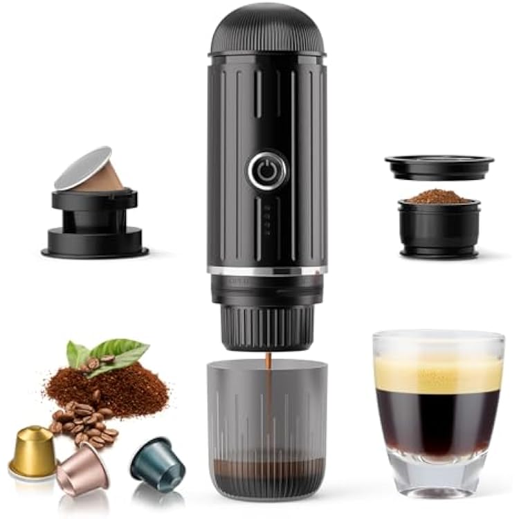 Portable Electric Espresso Coffee Maker for Ground Coffee & NS Capsule Fast Self-Heating Technology with USB-C Perfect for RV, Hiking, Camping, Office & On-the-Go Lifestyles, Christmas Gift for Men