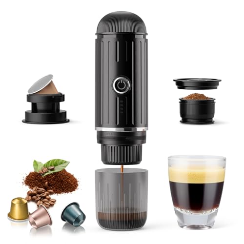 Portable Electric Espresso Coffee Maker for Ground Coffee & NS Capsule Fast Self-Heating Technology&zwnj; with USB-C Perfect for RV, Hiking, Camping, Office & On-the-Go Lifestyles, Christmas Gift for Men